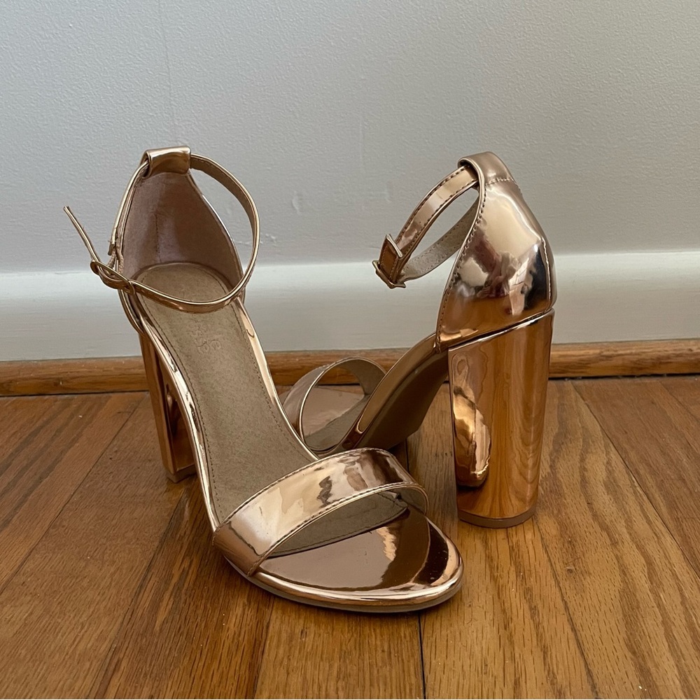 rose gold heeled sandals